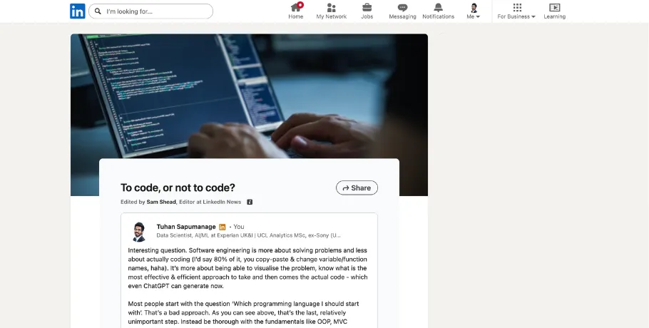 LinkedIn News - To code, or not to code?